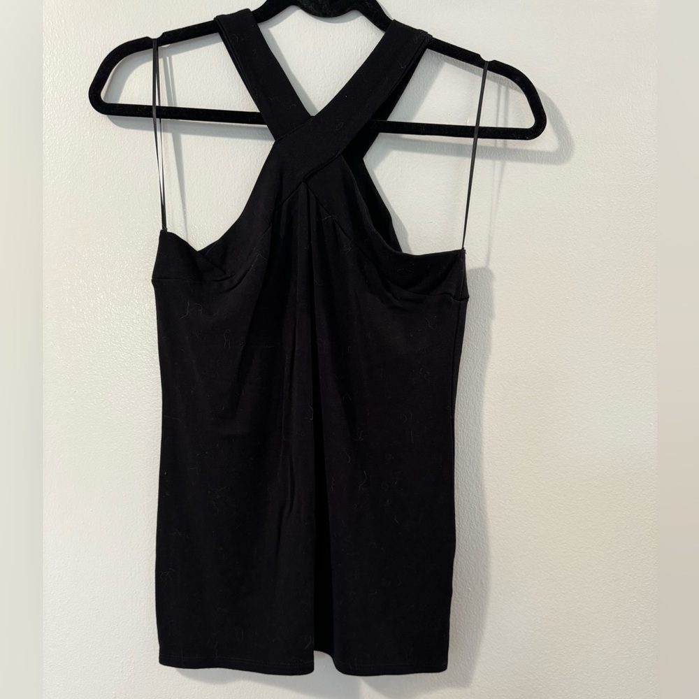NEW Black Halter Neck Cross Montagne Top Shirt Blouse Small Stretchy